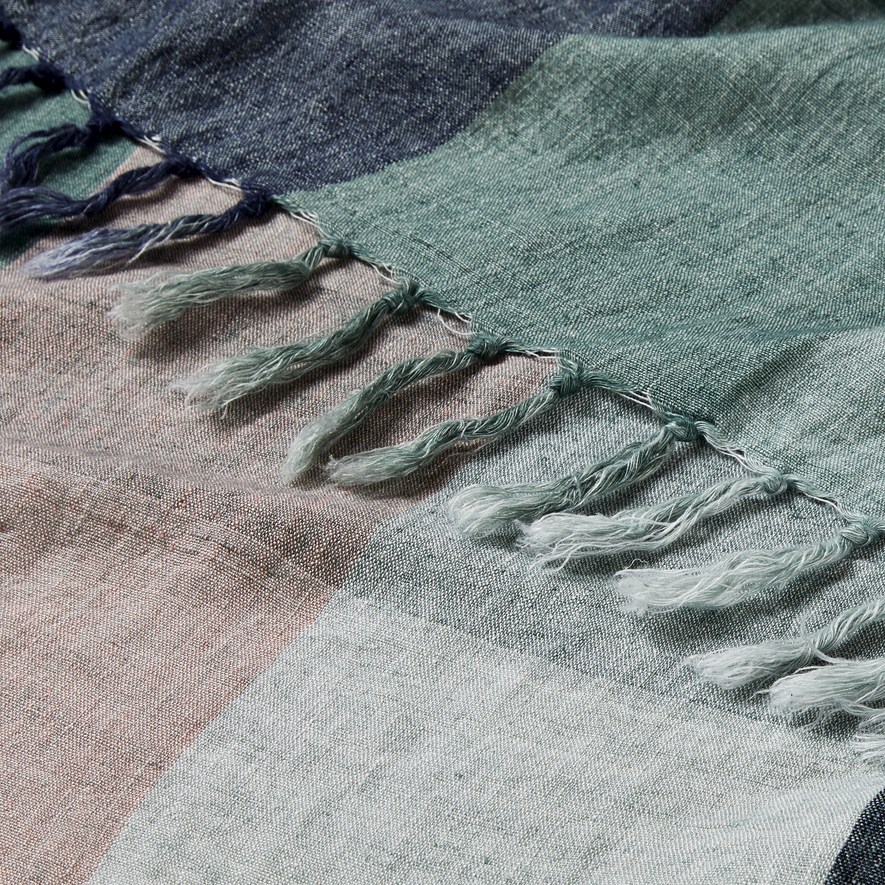 Rae Malmo Multi Greens Check Linen Throw Adairs