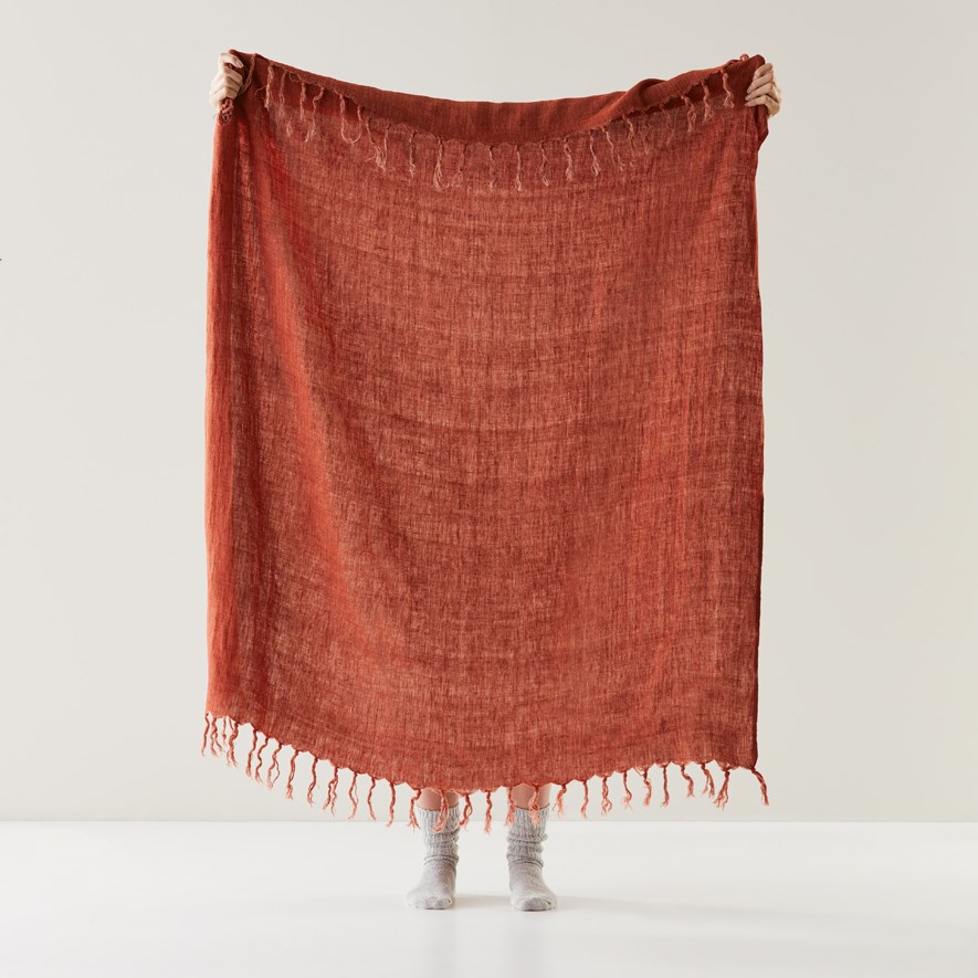 Malmo Linen Rust Throw | Adairs