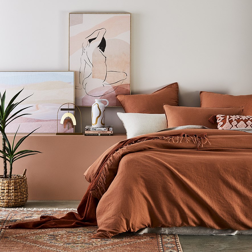 Malmo Linen Rust Throw | Adairs