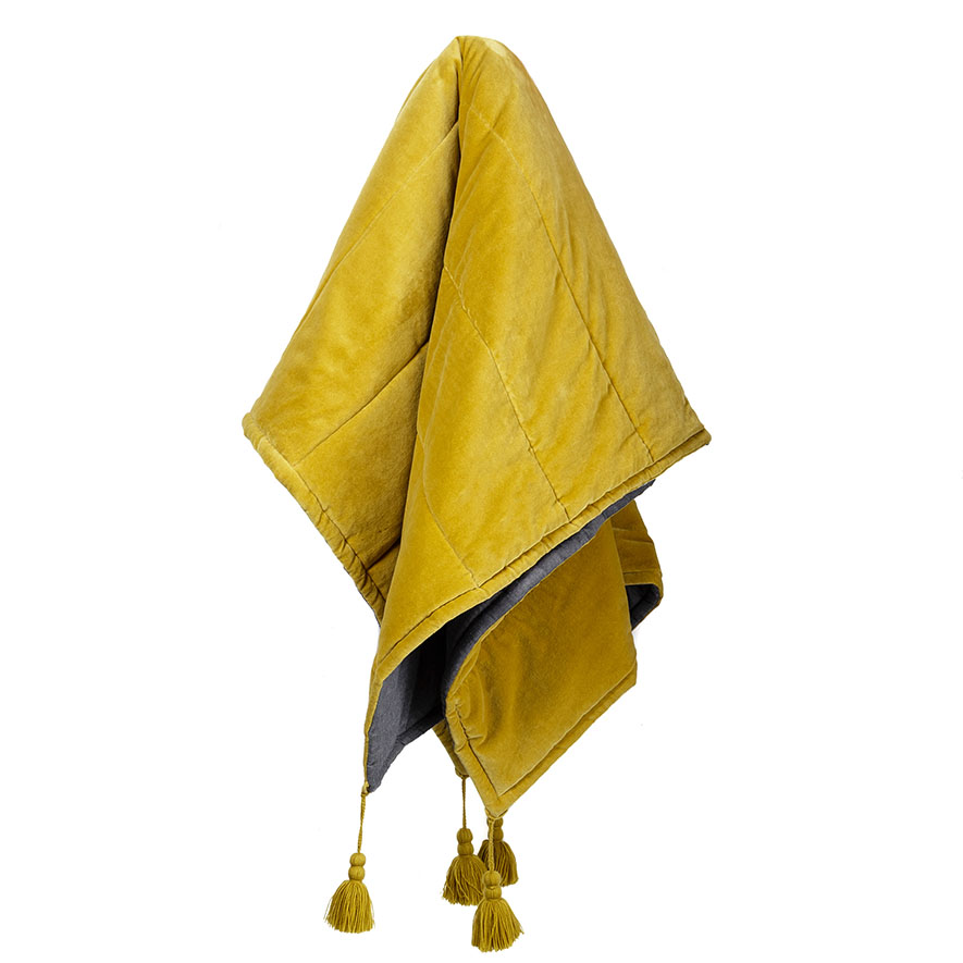 Bombay Mustard Quilted Velvet Throw Adairs