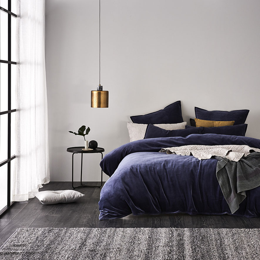 Cotton Velvet Quilt Cover Navy Adairs