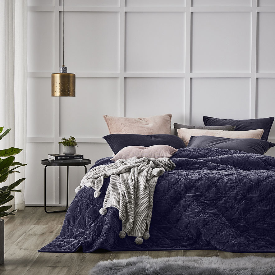 Cotton Velvet Coverlet Navy Adairs