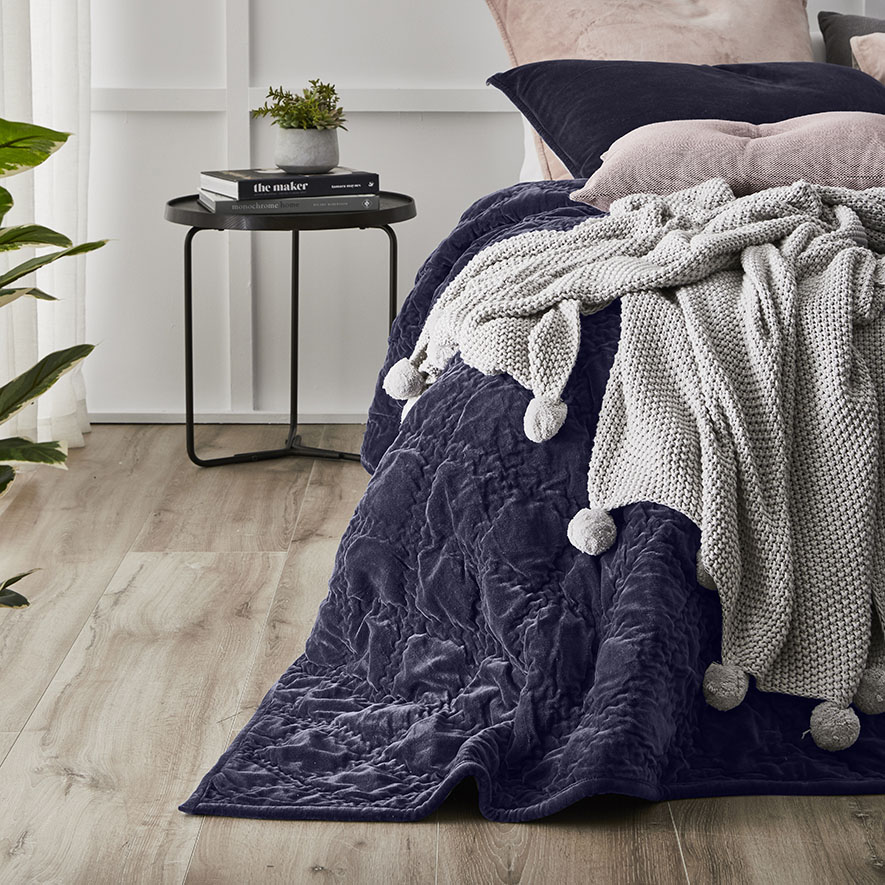 Cotton Velvet Coverlet Navy Adairs