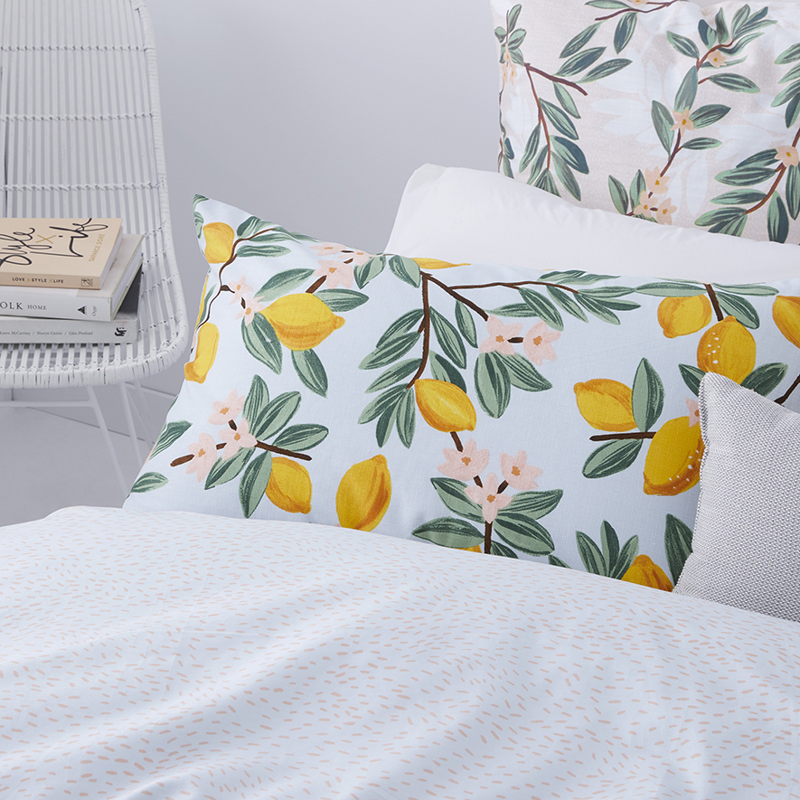 Lisbon Lemon Print Blue Quilt Cover Set | Adairs