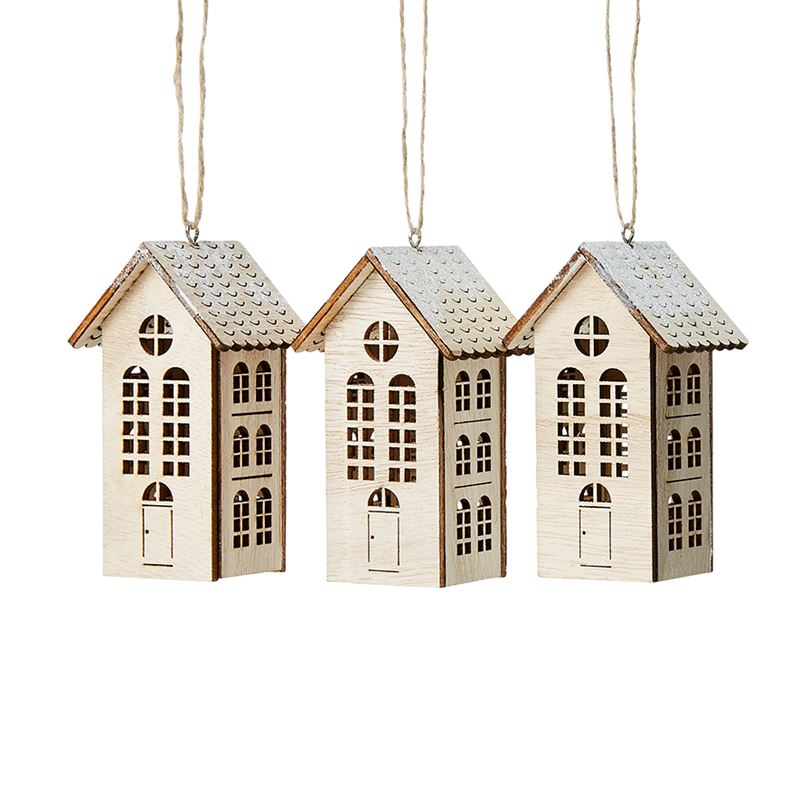 Wooden Hanging Houses Pack of 3