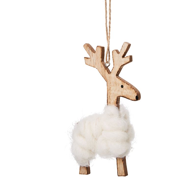 Hanging Woollen Deer Ornament in White