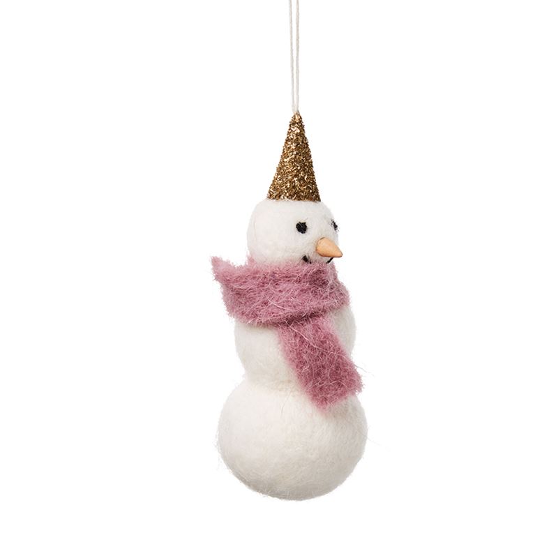 Hanging Woollen Snowman Ornament in Pink