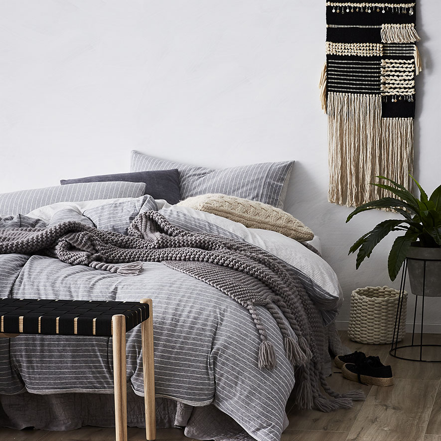 Ultra Soft Jersey Stripe Quilt Cover Grey Adairs