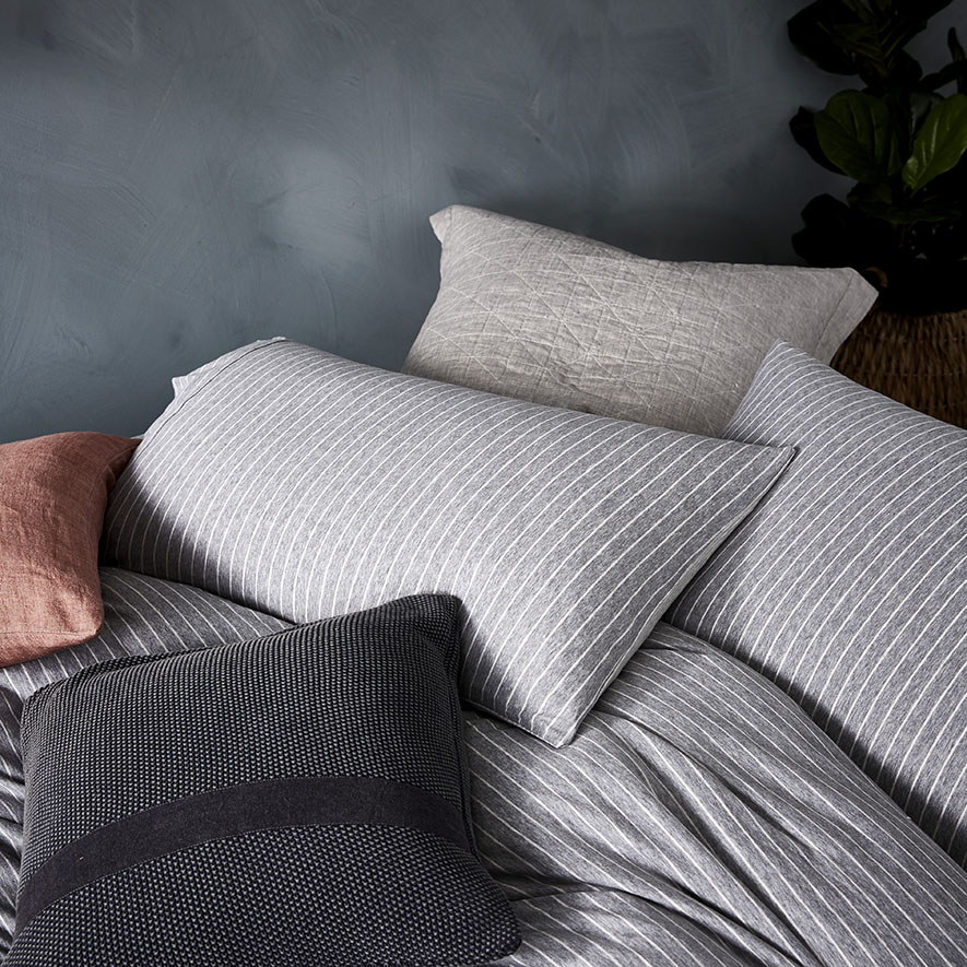 Ultra Soft Jersey Stripe Quilt Cover Grey Adairs