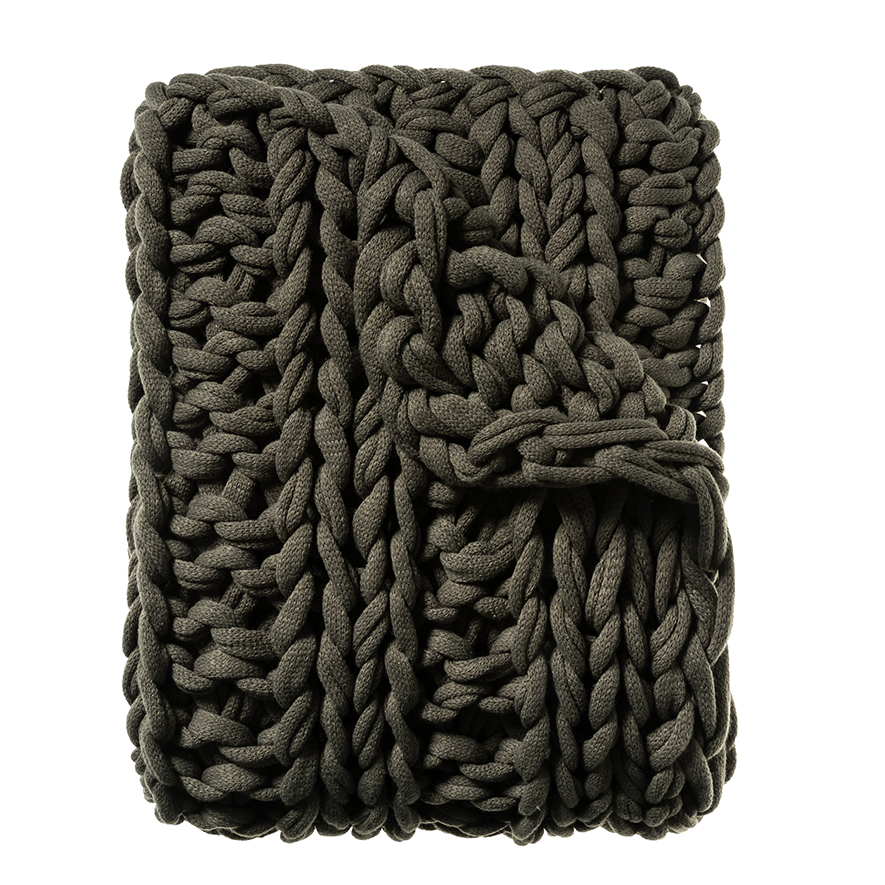 Chunky Knit Rib Throw Khaki Adairs